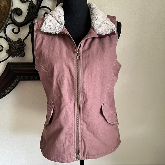 Noble Outfitters Women’s Girl Tough Dusty Pink Canvas Vest Faux Fur Collar M - Picture 1 of 16
